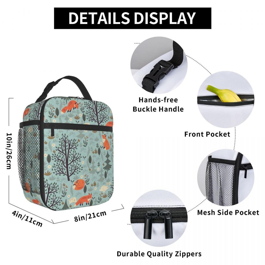 Cute Fox And Forest Pattern Insulated Lunch Bag for Women Children Leakproof Food Boxes Thermal Lunch Box Tote