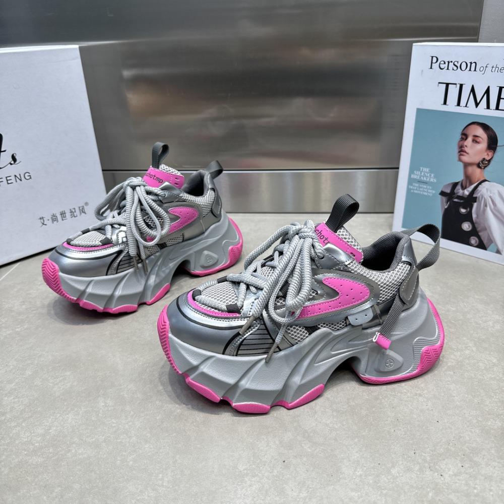 New Spring Women High Platform 6CM Casual Sneakers Lace-up Chunky Sneakers Korean All-match Designer Street Shoes Woman