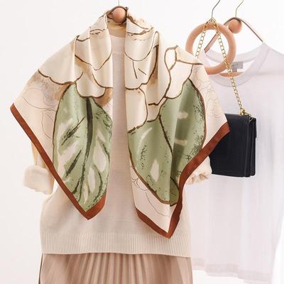 90*90cm Plant Camellia Printing Exquisite Ladies Silk Scarf