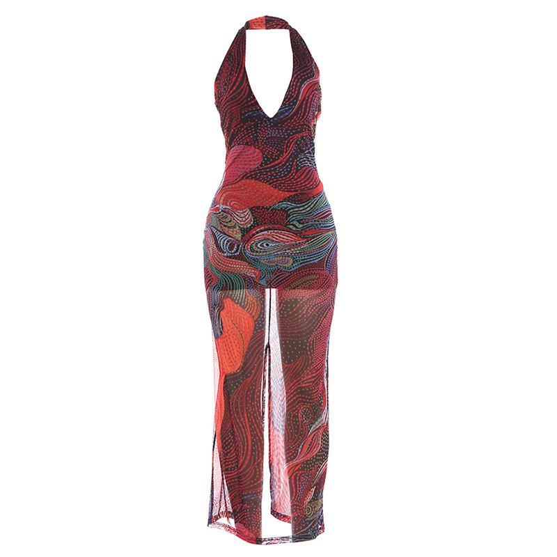 European and American style 2026 autumn new fashion street temperament V-neck sleeveless neck backless slim dress S