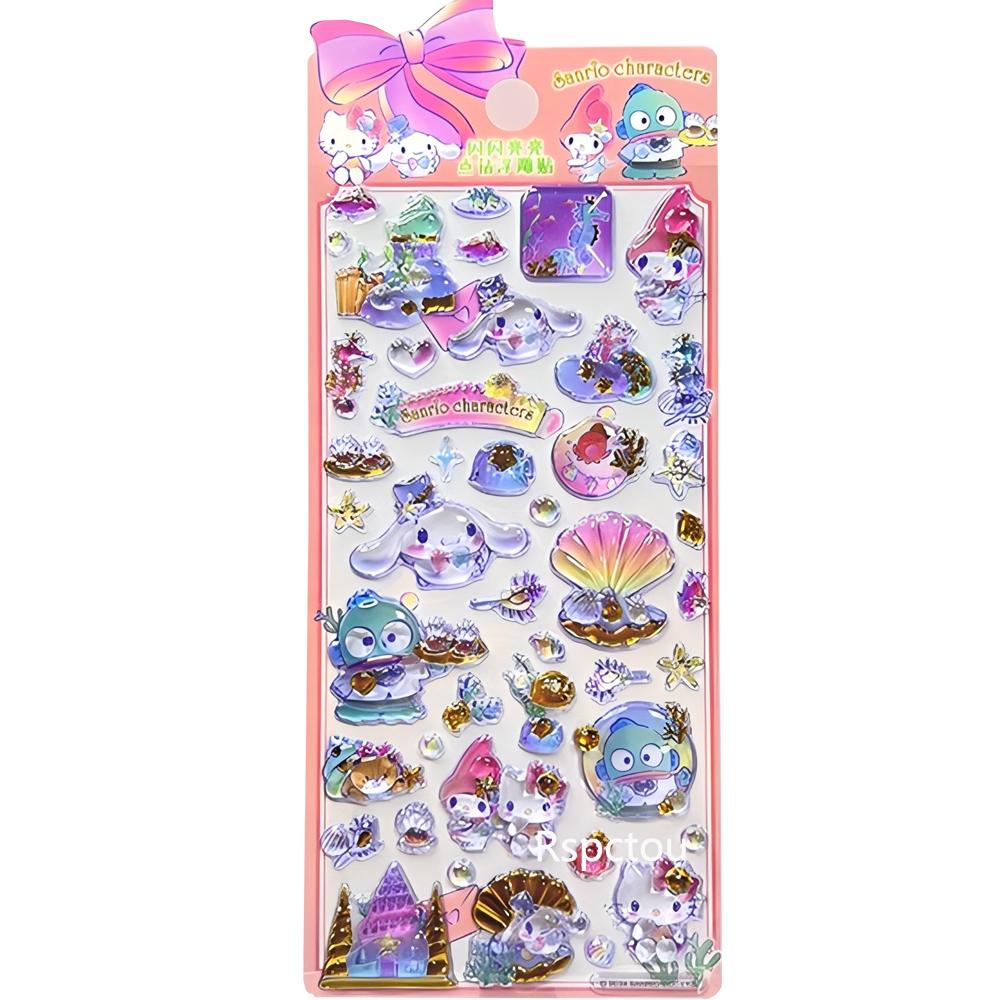 4pcs Kawaii Sanrio 3D Relief Stickers Cinnamoroll My Melody Crystal Decals Waterproof Cute Cartoon Jelly Sticker Toys Gifts