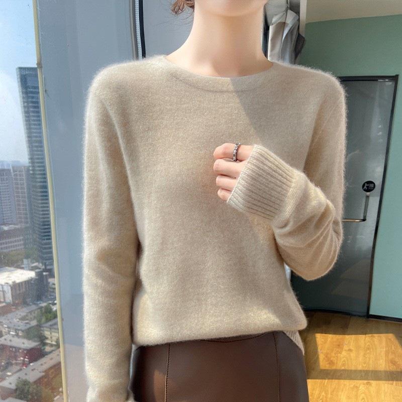 Women's Cashmere Slimming Long Sleeve Round Neck Sweater - Versatile Casual Top for Spring/Autumn