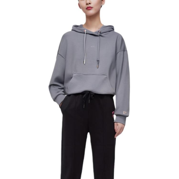 FILA Athletics Loose Simple Sports Casual Knit Hooded Long Sleeve Sweatshirt Women sweatshirt Dark-Purple A11W241213F-DP