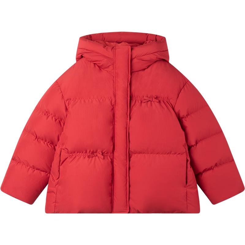 Mucmukn Girls  Red Bowknot Bubble Grid Down Jacket 140CM