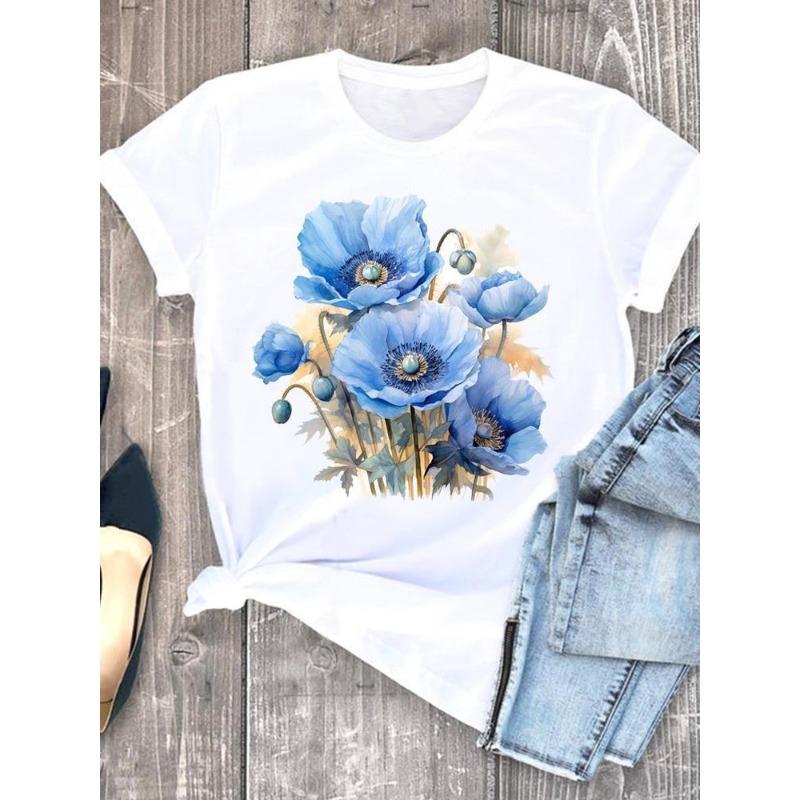 Love Flower Printing Speed European and American Clothing Shirt Short Sleeve T-shirt Tops Graphic Tshirts Oversized T Shirt