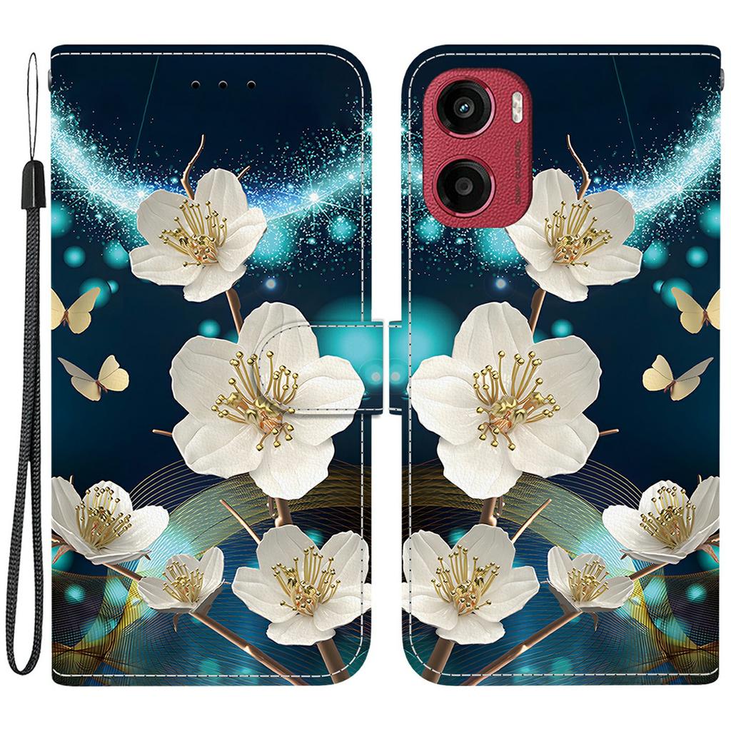 For Motorola Moto G05 4G/E15 4G Case Pattern Printing Anti-Drop Leather Flip Wallet Phone Cover with Lanyard