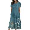 Women's Summer Casual Fashion Printed Short Sleeve Round Neck Pocket Dress