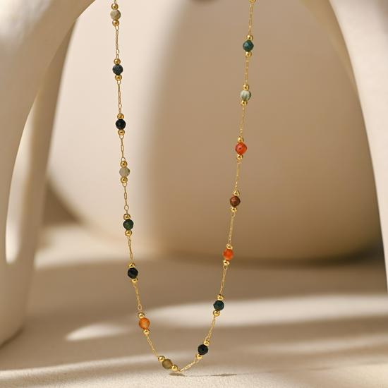 Japanese Retro Colorful Natural Stone Delicate Necklace for Women