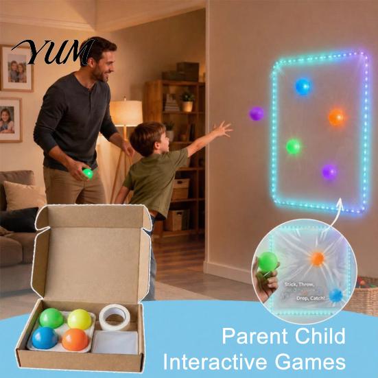 Luminous Decompression Toys Glow Sticky Ball Set, LED Light Up Toy for Kids Night Play, Soft Holiday Stocking Stuffers Girls Safe Throwing Catch Game,