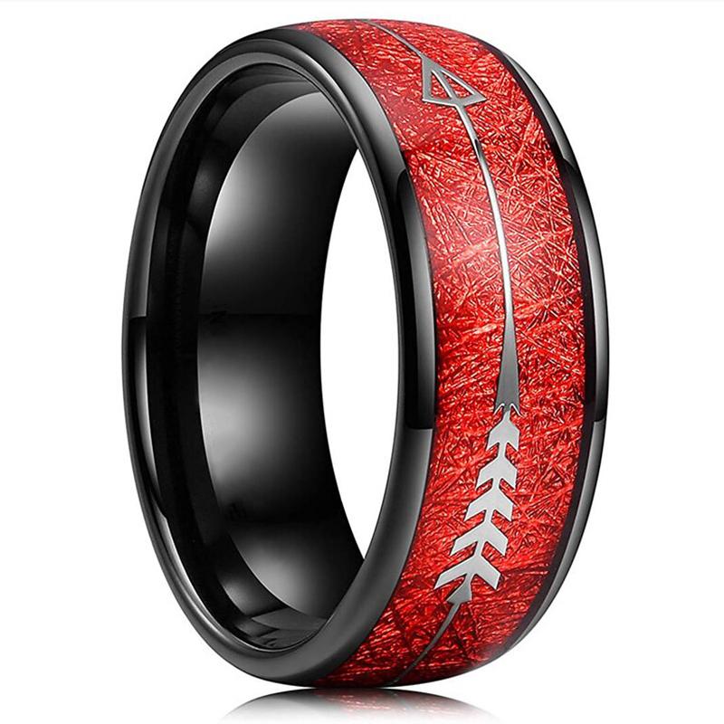 Classic 8mm Men's Red Groove Beveled Edge Black Stainless Steel Men Wedding Rings Black Brushed Male Bridal Engagement Ring