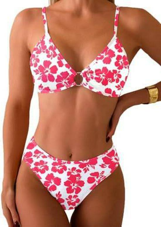 Verspielter Floral 2025O Damen Zweiteiliger Bikini mit Ring-Verknüpftem Dreiecksdesign