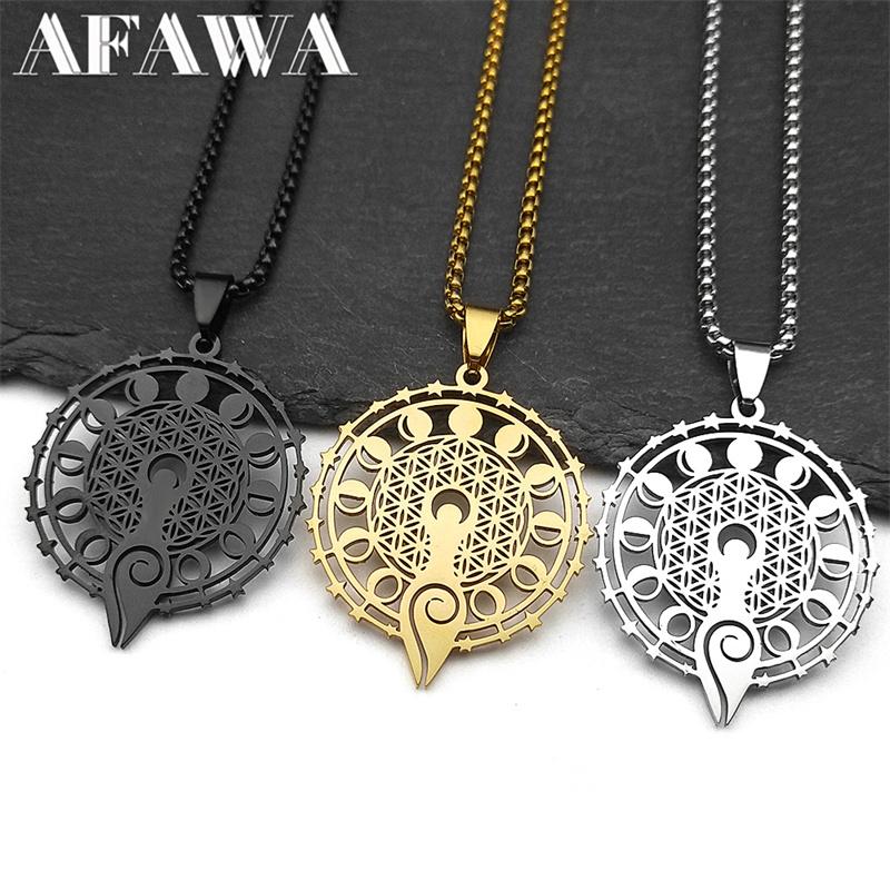 Wicca Dreifache Mondphase Hekate Göttin Halskette für Damen Herren Edelstahl Griechisches Rad der Hekate Kette Schmuck collier