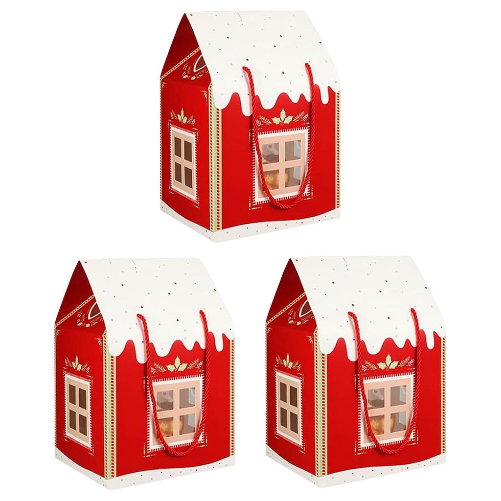 Christmas Cottage Gift Box Festive Goodie Bags with Handle Holiday Cottage Box for Holiday Party Favors Cookie Candy Packaging