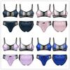 Men Satin Lingerie Suit Sissy Nightwear Spaghetti Strap Bra Tops with Briefs Thongs