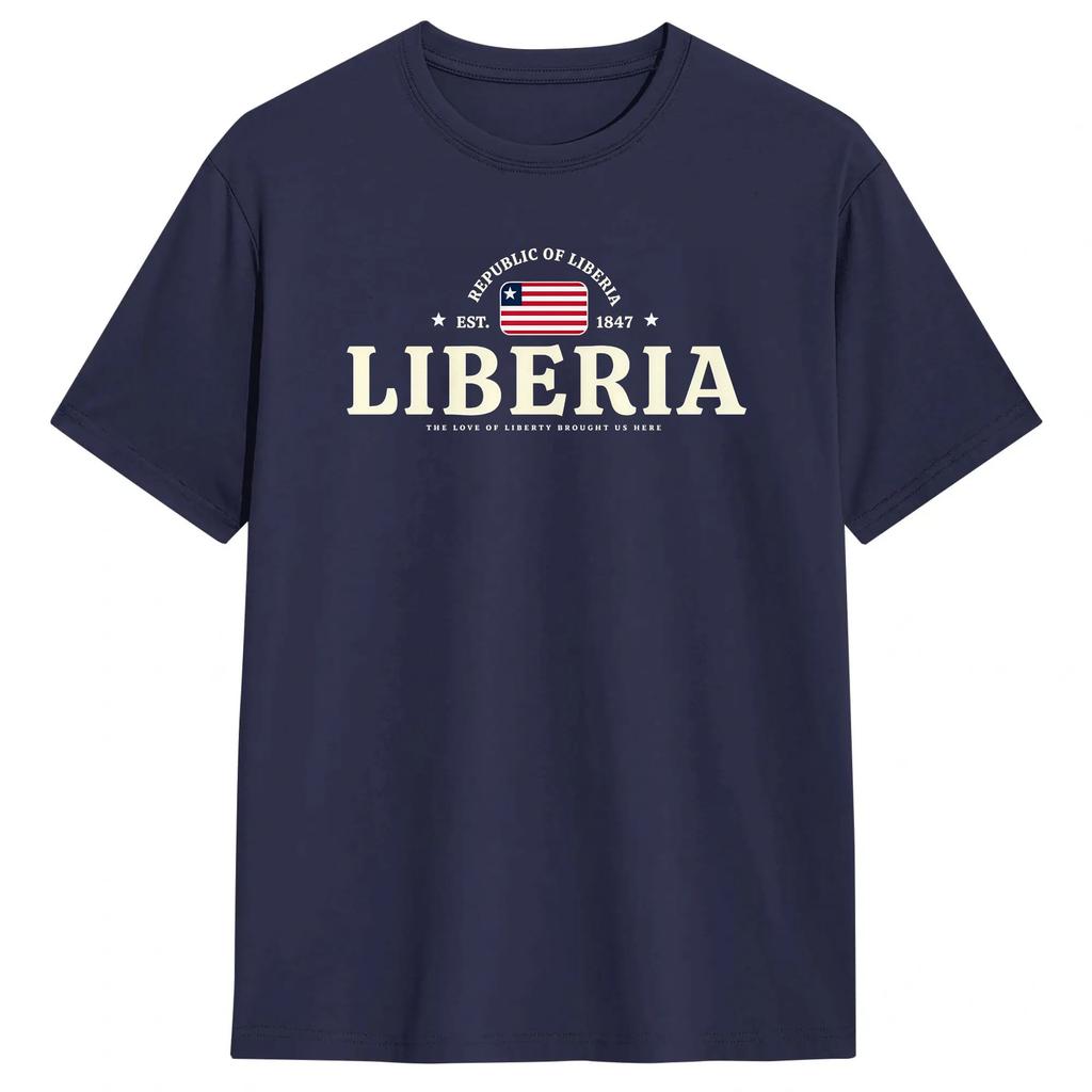 Oversized T Shirt Summer Liberia Independence Day Fashion T Shirts Liberian Flag Pure Cotton Tshirt For Mens Y2k Short Sleeve
