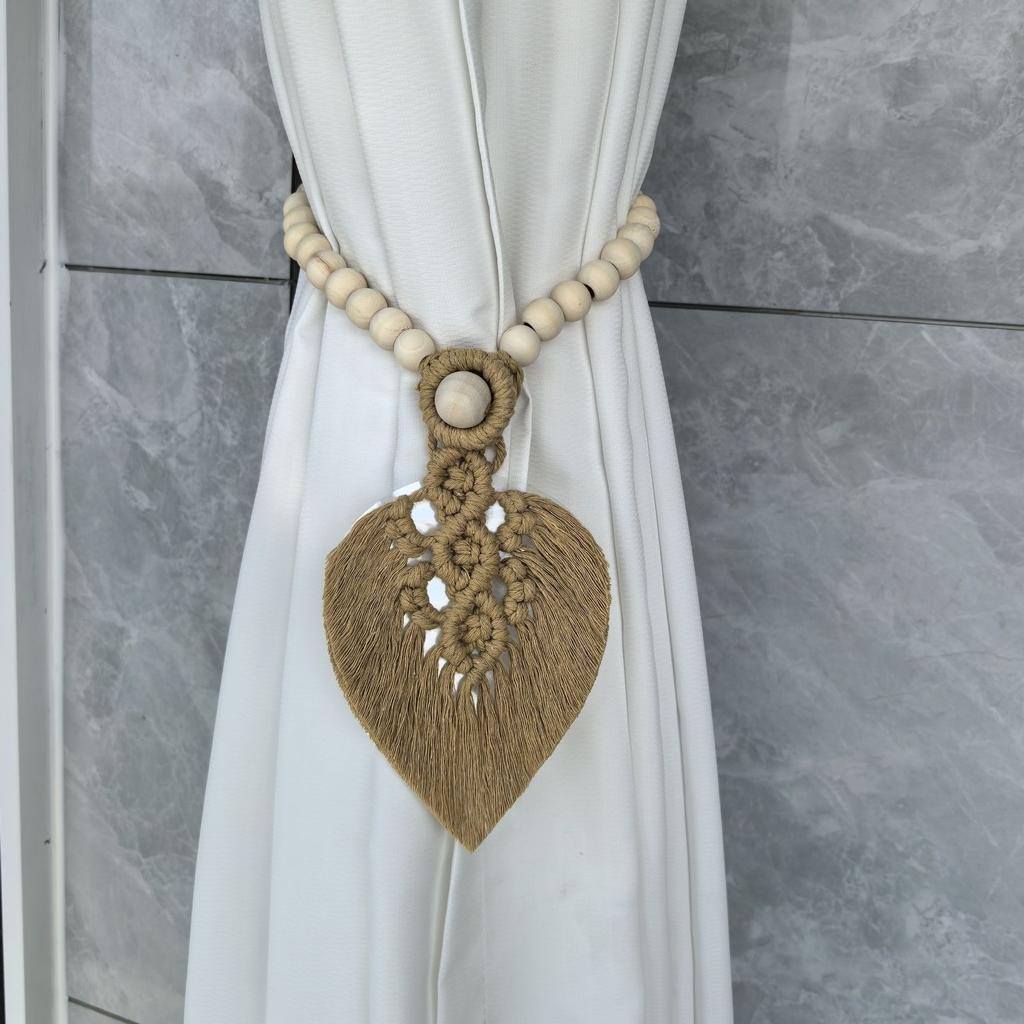 2pcs Bohemian Style Handmade Braided Leaf Cotton Rope Curtain Fasteners Curtain Ties Tassel Leaf Curtain Ties Home Decoration