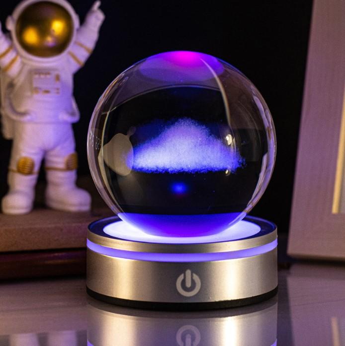 8cm 3D Earth Laser Engraved Crystal Ball Solar System Planet Milky Say Galaxy Globe Glass Sphere Astronomy Gift Home Decoration