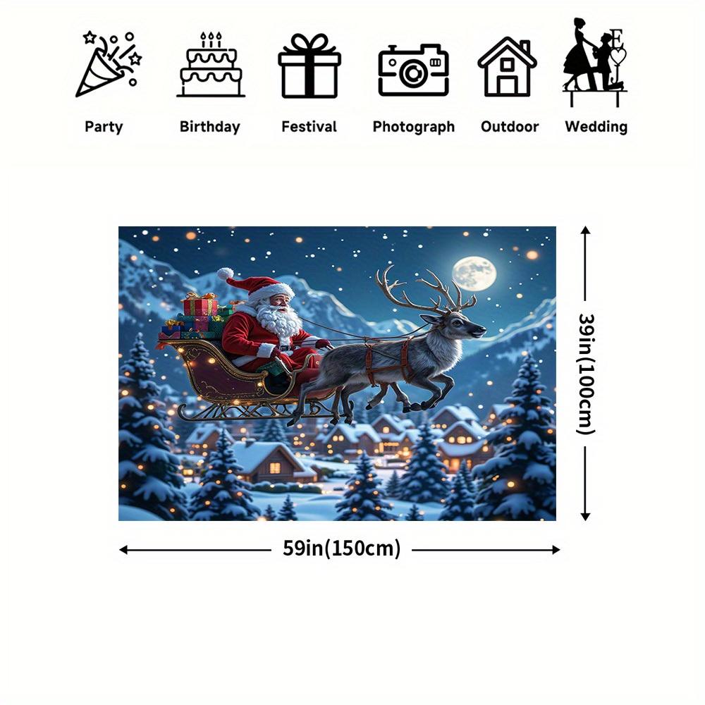 1Pcs Santa Sleigh Reindeer Winter Village Decoration Background Winter Backdrop For Photo Studio Photo Booth Party