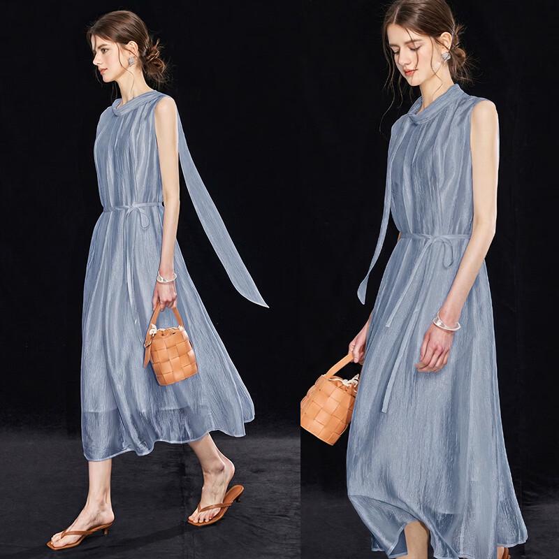 Wudao Noble Pearlescent Sleeveless Belted Dress XL
