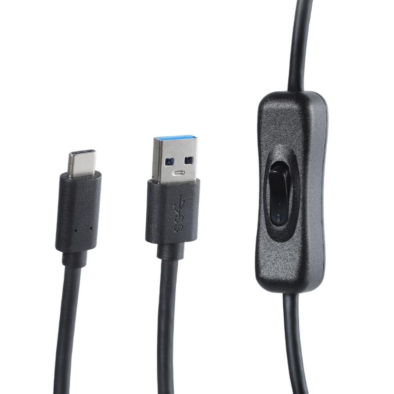USB3.0 to USB C Charging Cable with Switching Button, USB A to Type C Power Adapter Cord Data Wire for Lighting, Fan