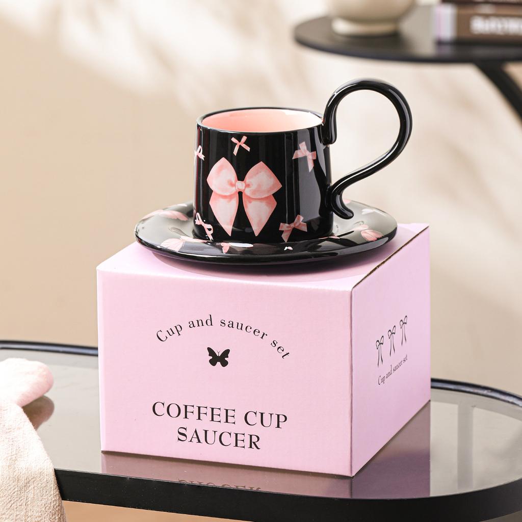 European-Style Coffee Cup And Saucer Set, High-Value Pink Love Ceramic Cup, Household Mug, Afternoon Teacup, Breakfast Cup.