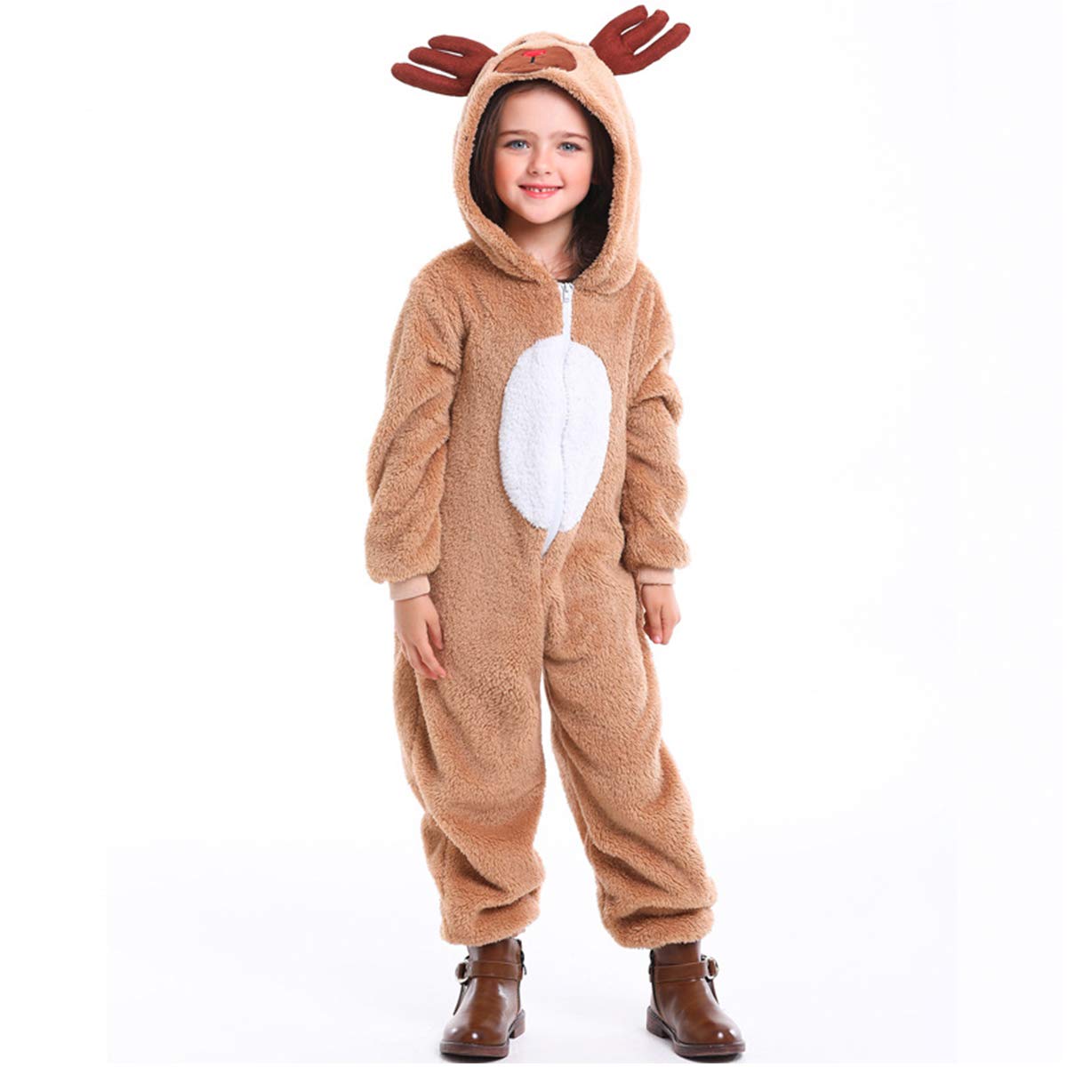 

Christmas Cosplay Santa Claus Reindeer Boa Winter 2 XL Brown Costume, Outfit, Kigurumi, Costume, Fluffy, Wear, Unisex, Kids, Hooded, Types, S, M, L,