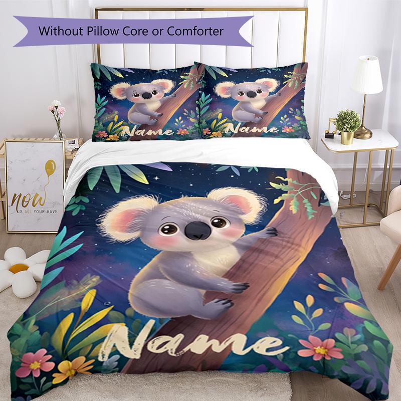 Set Biancheria da Letto Koala Personalizzato con Nome 3 Pezzi Copripiumino Chiusura Include 1 Copripiumino e 2 Federe, Morbido e Confortevole per Tutte le Stagioni.