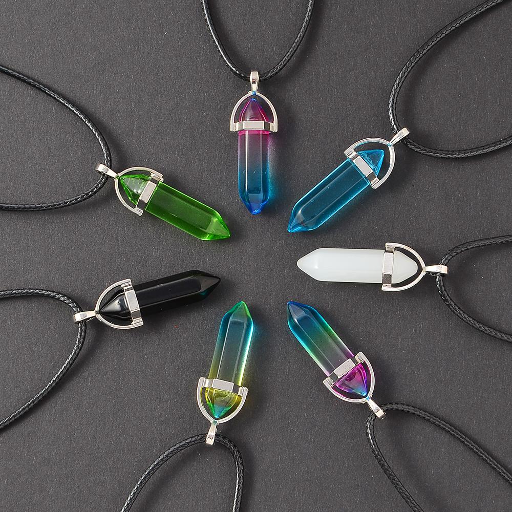7pcs/set of Fashion Simple Crystal Hexagonal Column Necklaces, Healing Crystals, Women's Necklaces, and Men's Necklace