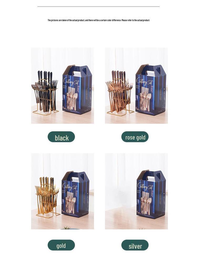 24-Piece Stainless Steel Cutlery Set: Steak Knife, Fork, Spoon & Dessert Spoon