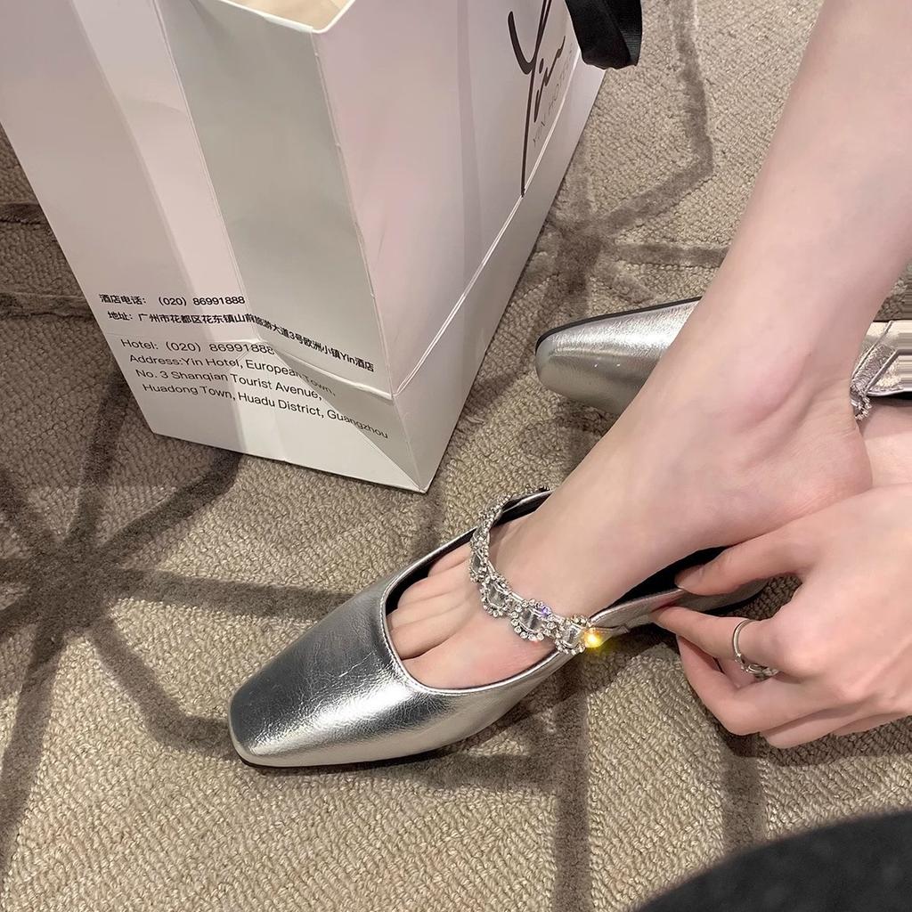 Grape mother studiolee 4cm inner height increase French square head word with light mouth versatile Muller half slippers women