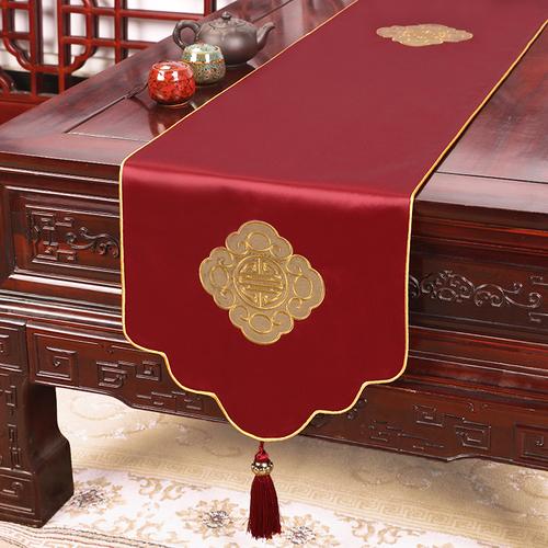 New Chinese Zen Embroidery Table Flag TV Cabinet Cover Cloth Tea Table Table Flag Shoe Cabinet Bed Tail Scarf Long Table Flag