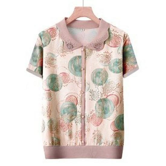 

Summer 2026 Knit Short-Sleeve Top for Moms – Fashion-Forward, Youthful Design for Middle-Aged and Senior Women. XL