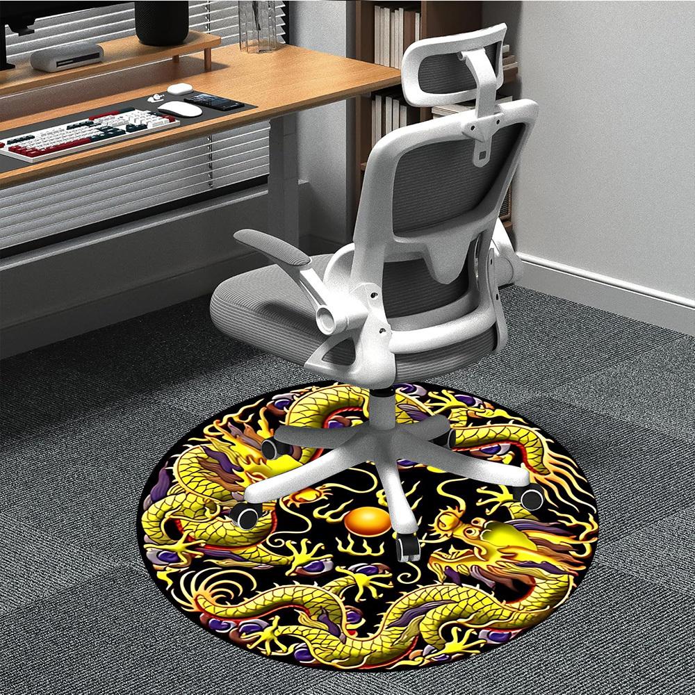 1pc Dragon Yin Yang Chair Carpet for Office, Round Non Slip Durable Large Size Office Carpet, Suitable for Office