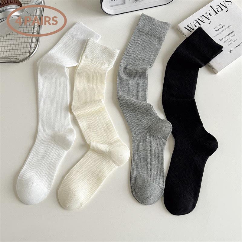 1/4Paris Women Stockings Women'S Mid-Calf Socks Jk Lolita Sweet Girls Long Socks Stocking Solid Color Black White Gray Knee Sock