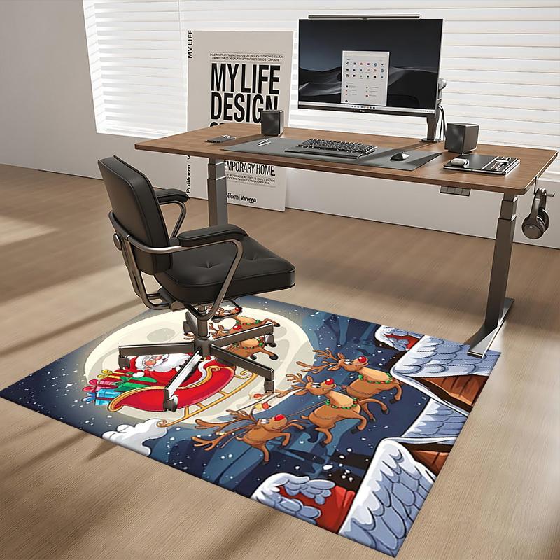 Christmas Santa Claus Reindeer Chair Mat - Anime Cartoon Design, Non-Slip Carpet for Office, Home Decor, Living Room, Bedroom, Game Room & Dormitory.R