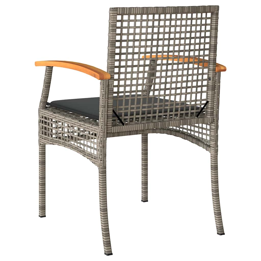 Garden Chairs with Cushions 2 pcs Grey Poly Rattan & Acacia Wood