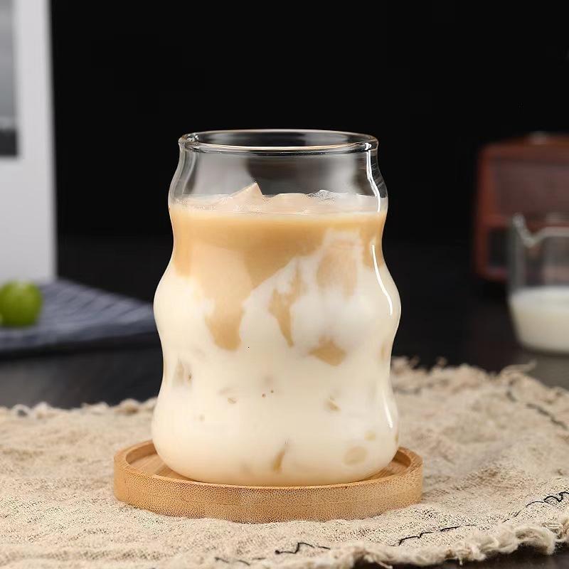 4/6PCS INS Glass Cup Heat-resistant Tumbler Drinkware Transparent Tea Juice Milk Coffee Mug Stripe Beer Mug Party Gift
