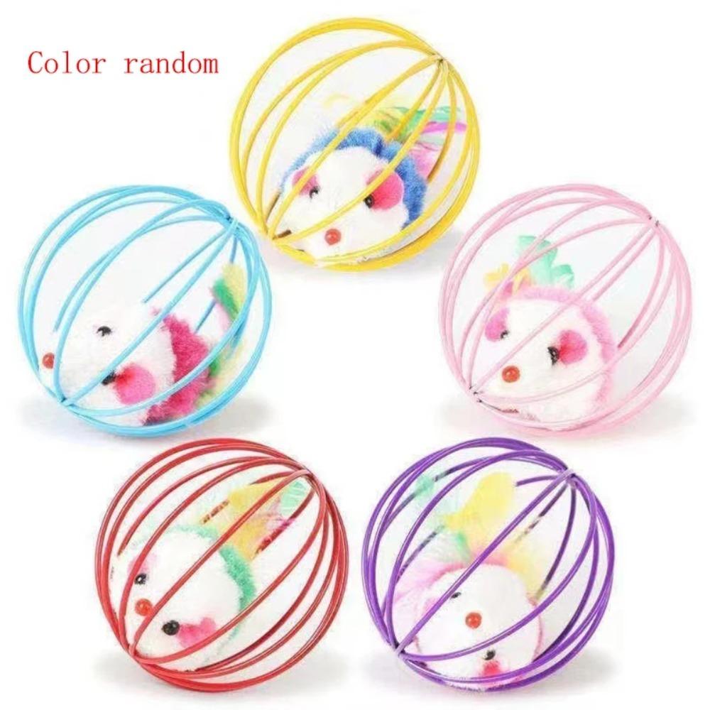 

Multicolor Simulation Feather Tail Cat Toy - Self-Play Roly-Poly Bell Mouse Toy Ball for Cats