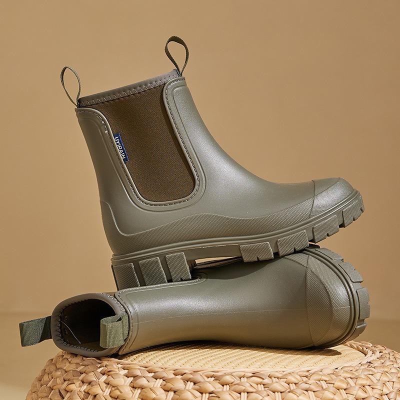 Rain shoes women's new fixed cotton waterproof and non-slip work rubber shoes fashionable adult short tube heightening rain boots
