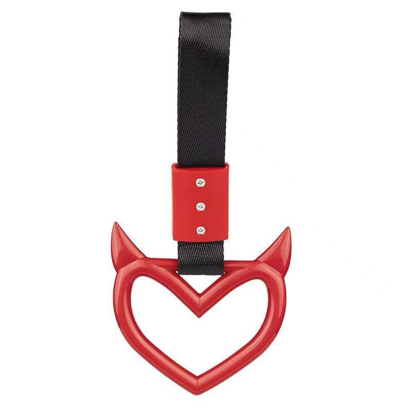 1PCS New JDM Tsurikawa Handle Ring Heart Train Bus Hand Strap Styling Drift Charm Car Warning Tow Strap Hook Sticker