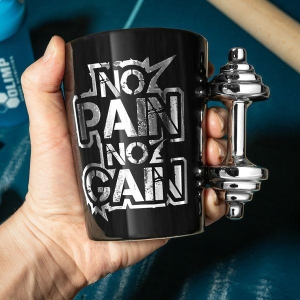 Mug No Pain No Gain Dumbbell Handle Bodybuilding, Sport and Fitness Mug
