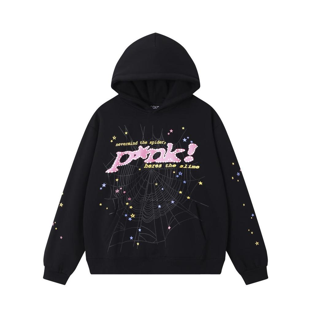 Young Thug Style Foam Letter Hoodie - Pink Hip-Hop Sweatshirt for Couples