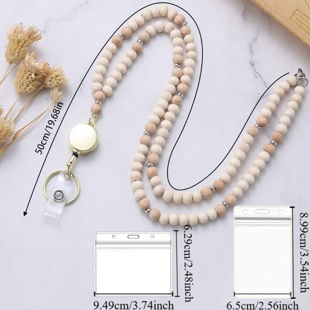 Retractable ID Badge Holder Lanyard Stainless Steel Clasp Bead Teacher Lanyard  Teacher Use