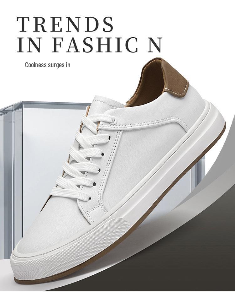 Men's Spring Breathable White Leather Trendy Versatile Board Shoes