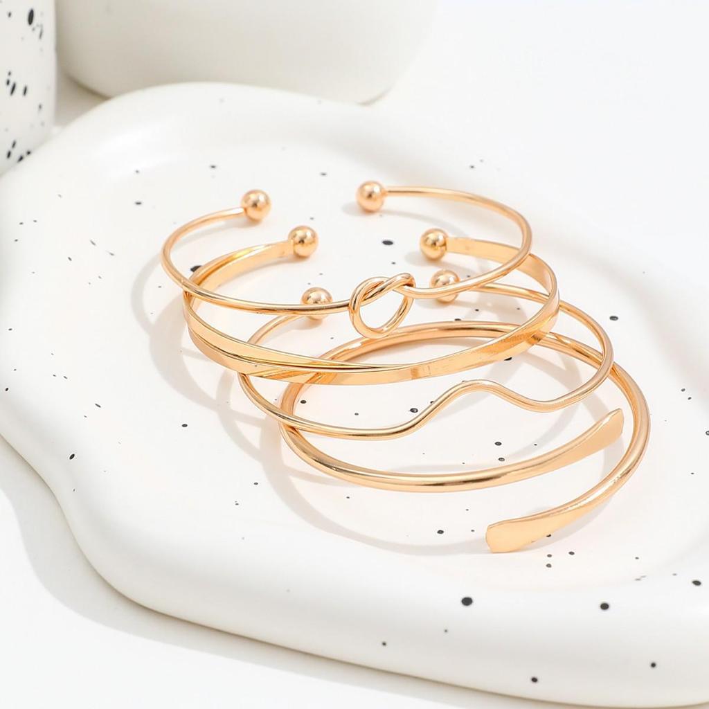 INS Minimalist Knotted V-Opening Adjustable Bangle Set