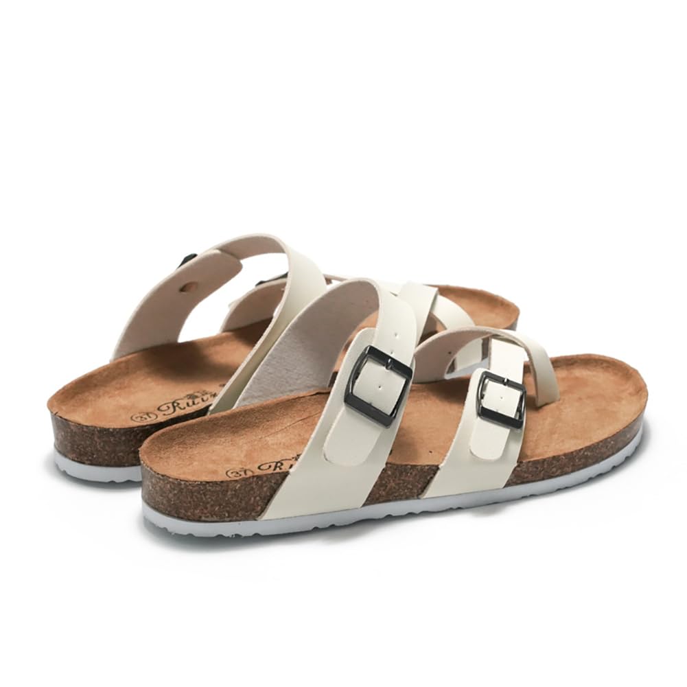 Sandales en Liège à Brides Croisées pour Hommes et Sandales Plates Confortables et Légères de Plage d'Été à Plateforme [KOSIKINI] Femmes, Sandales, Sandales, Sandales, (Blanc,