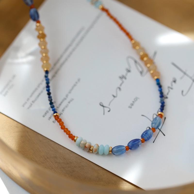 Náhrdelník z lapisu lazuli inspirovaný Dunhuangem: Modrý a oranžový inkoustový řetízek na klíční kost v čínském stylu