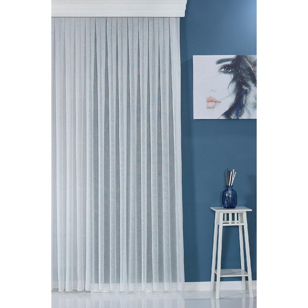 Anthracite Non-iron Linen Plain Tulle Curtain Geneva Pleatless Drawstring Extrafor