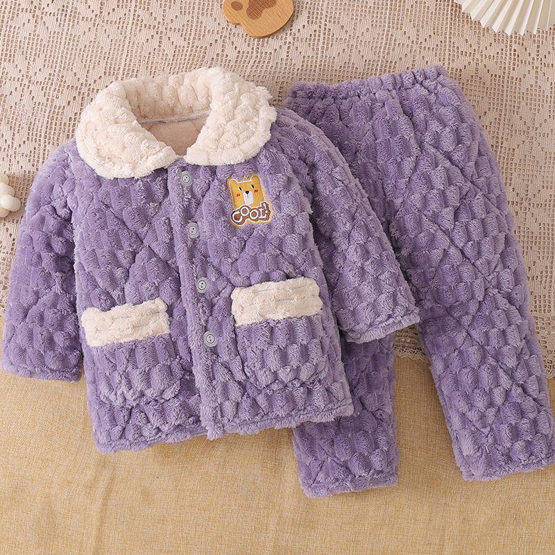

Children s Fleece-Lined Padded Pajama Set for Boys and Girls - Thick Winter Coral Fleece Home Wear for Medium to Older Kids. Size 6 - Below 80cm