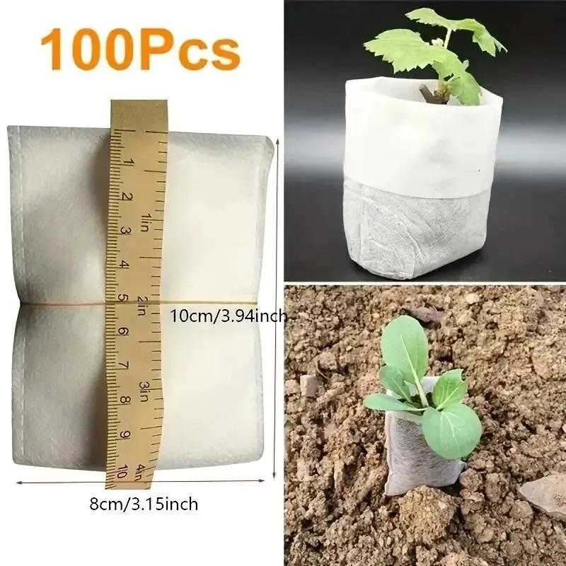 100pcs Biodegradable Seed Nursery Bags Non-Woven Plants Grow Bags Fabric Seedling Pots Plants Pouch Home Garden Supply